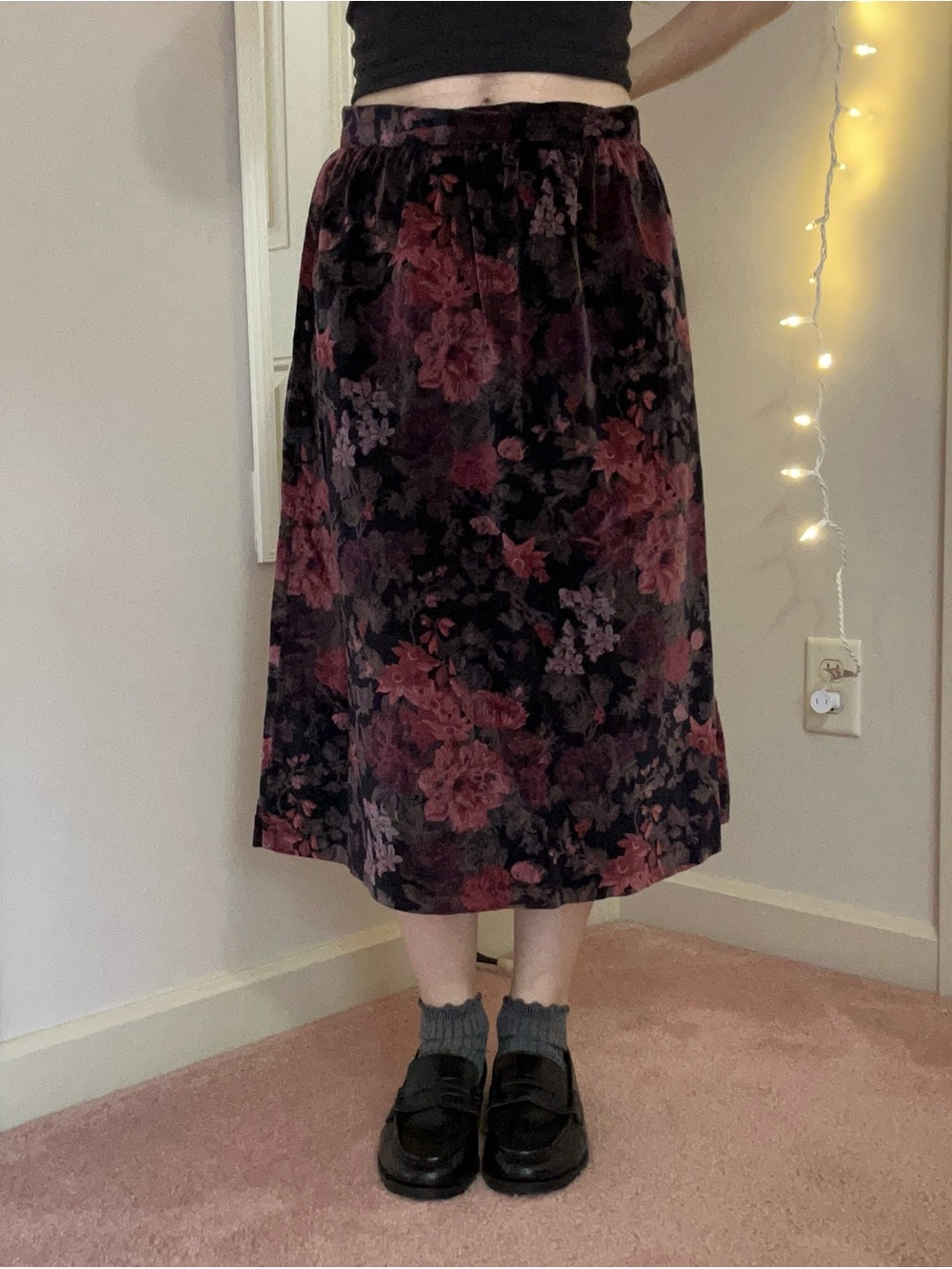 Vintage Floral Velvet Midi Skirt